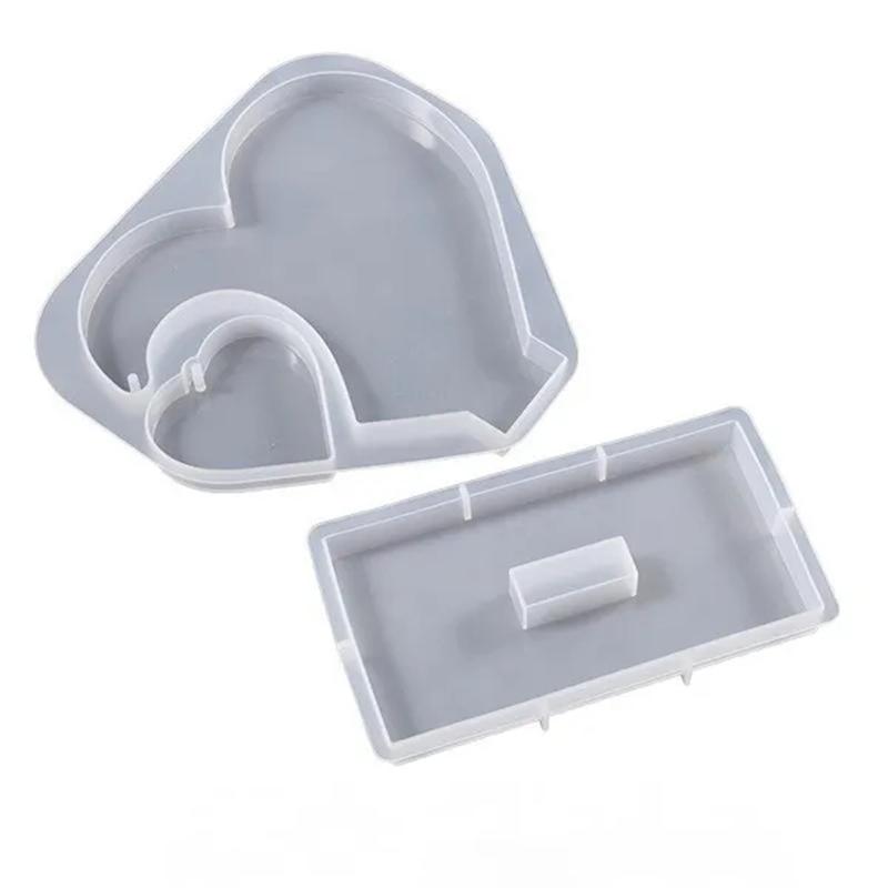 2PCS/Set DIY Dual Love Hearts with Base Casting Silicone Mold Crystal Epoxy Resin Craft Mould Home Desktop Decoration Ornament Making Tools