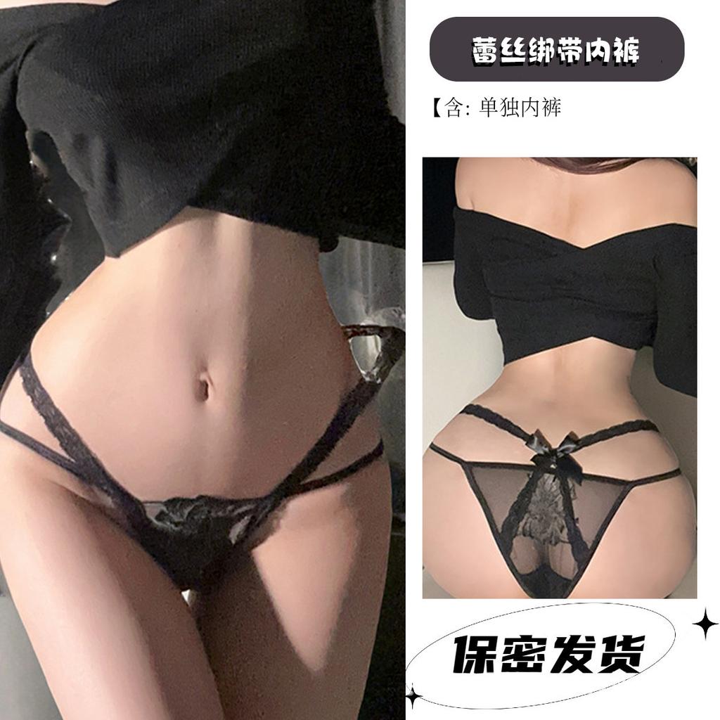 Sex underwear hollow temptation lace-up thong sexy pure lace cross bow underwear new