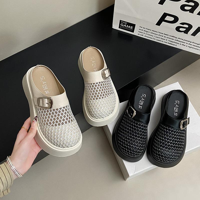 Baotou классные тапочки женские 2025 новые ретро плетеные тапочки baotou полутапочки маффин толстая подошва одна педаль внешние тапочки