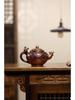 Yixing Artisan Handmade Jinbei Red Stoneware Floral Teapot with Secret Pattern