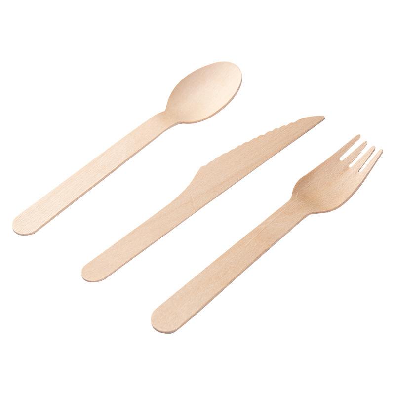 100pcs Disposable Wooden Spoon Knife Forks Biodegradable EcoFriendly Tableware Western Dessert Ice Cream Scoop for Party Picnic