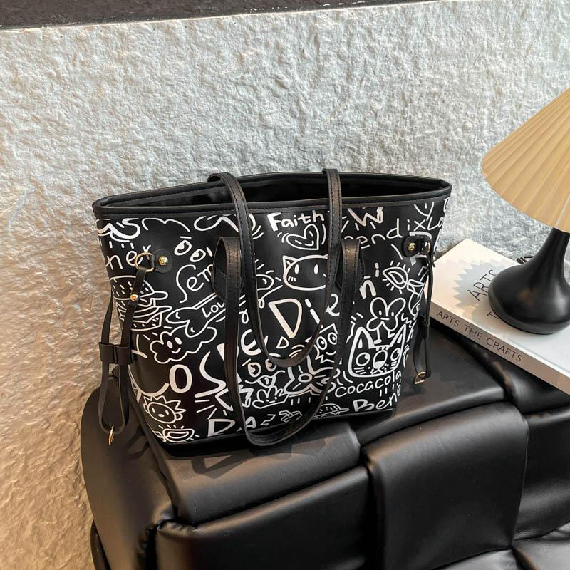 Граффити Модная Принтованная Сумка Женская Личность Повседневная Большая Вместимость Сумка Через Плечо Студенческая Сумка-Тоут для Поездок на Учебу