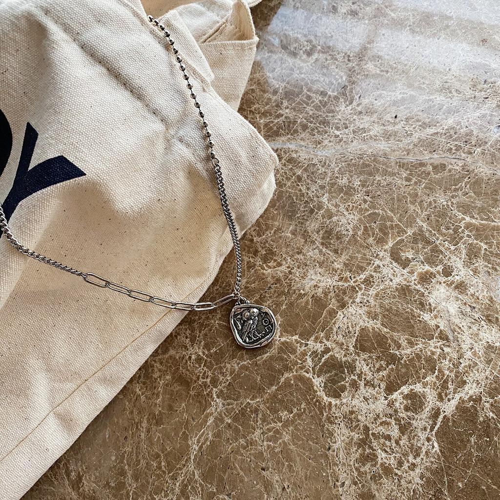 Ожерелье из стерлингового серебра 925 пробы, винтажное состаренное ожерелье, бесплатная подвеска в виде совы, корейское женское ювелирное украшение для вечеринки, ожерелье для женщин