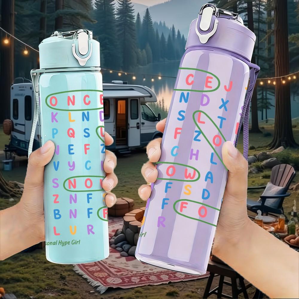 1PC Letter Puzzle Word Game 750ml Color Plastic Sports Water Bottle Leakproof Flip Straw Lid Suitable for Sports Office Home Use