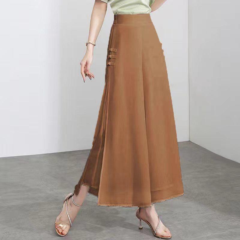 Шифоновые брюки-кюлоты женские, летние, тонкие брюки, женские брюки-трапеция с высокой талией, длина девять четвертей