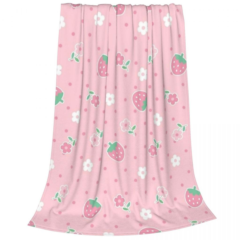 Клубника Розовые цветы Точки Каваи Покрывало Бархатное Милое Пастельное сакура Мягкий Плед для Путешествий в Самолете Покрывало