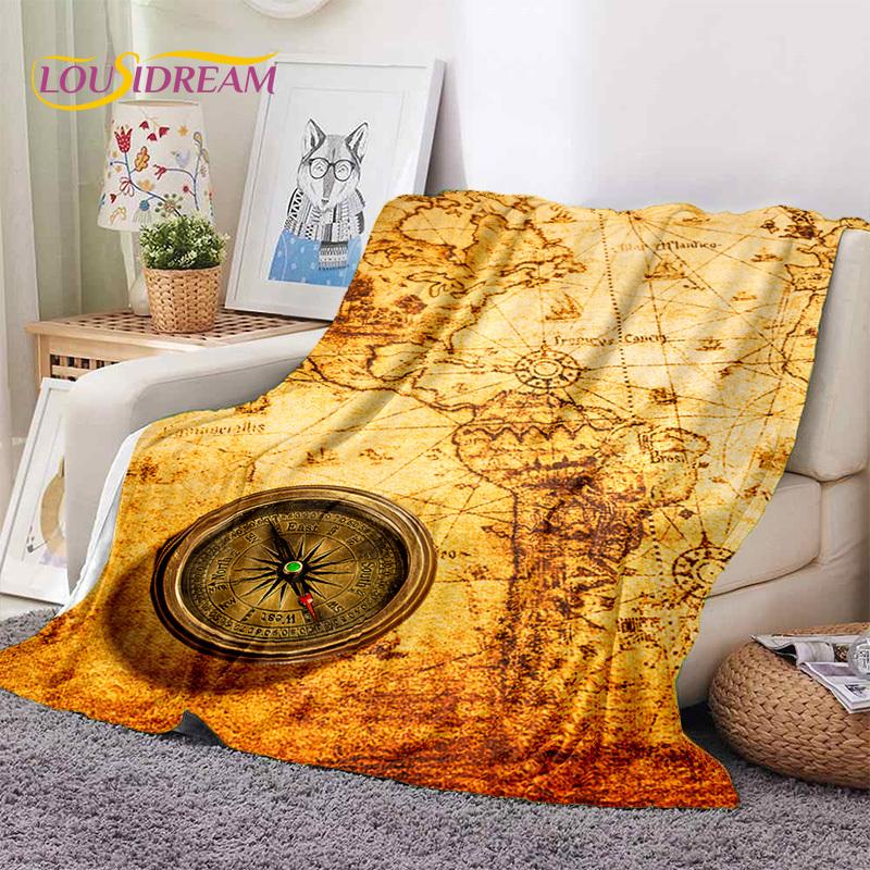 3D Ancient Nautical Chart World Map Compass Soft Flannel Blankets,Throw Blanket Comfortable Blanket for Picnic Beds Sofa Bedroom