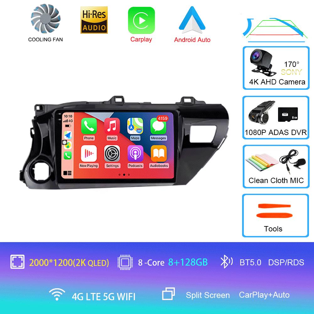 Для Toyota Hilux Пикап AN120 2015-2020 RHD LHD 8 ядер 2 DIN Android 14 Авто Автомагнитола Мультимедиа 2din Стерео Carplay GPS dvd