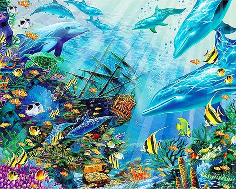 5D DIY алмазная живопись дельфины пейзаж Алмазная вышивка крестиком морские животные фотографии из стразов мозаика домашний декор