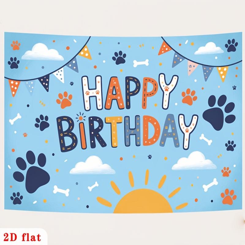 2D flat style [Party Banner] 2D flat banner 1-piece birthday happy paw print bone blue joy pet.PMJ