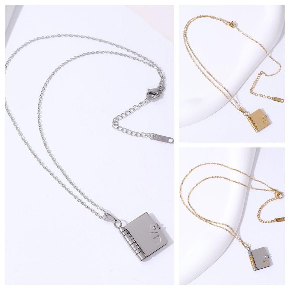 Titanium Steel Couple Book Necklace Handmade Couple Text Locket Jewelry Accessories