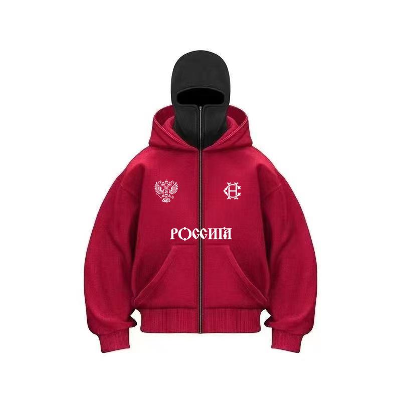 Balaclava Fashion Double Hat Design Hoodie Hop Street Zipper Men's and Women's Gothic Harajuku Sweatshirt