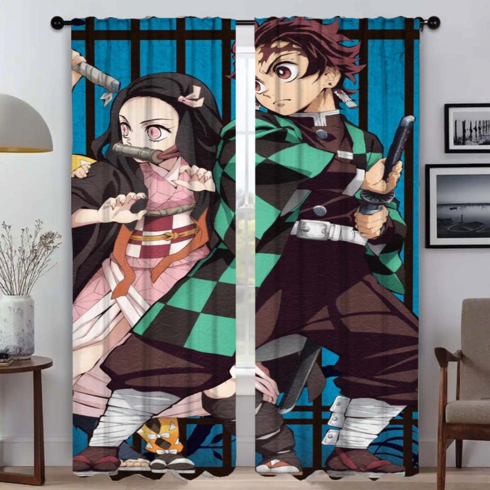 Шторы Demon Slayer для детской комнаты, перегородки для домашнего интерьера, 2 шт., тюль для спальни, затемняющие шторы для гостиной