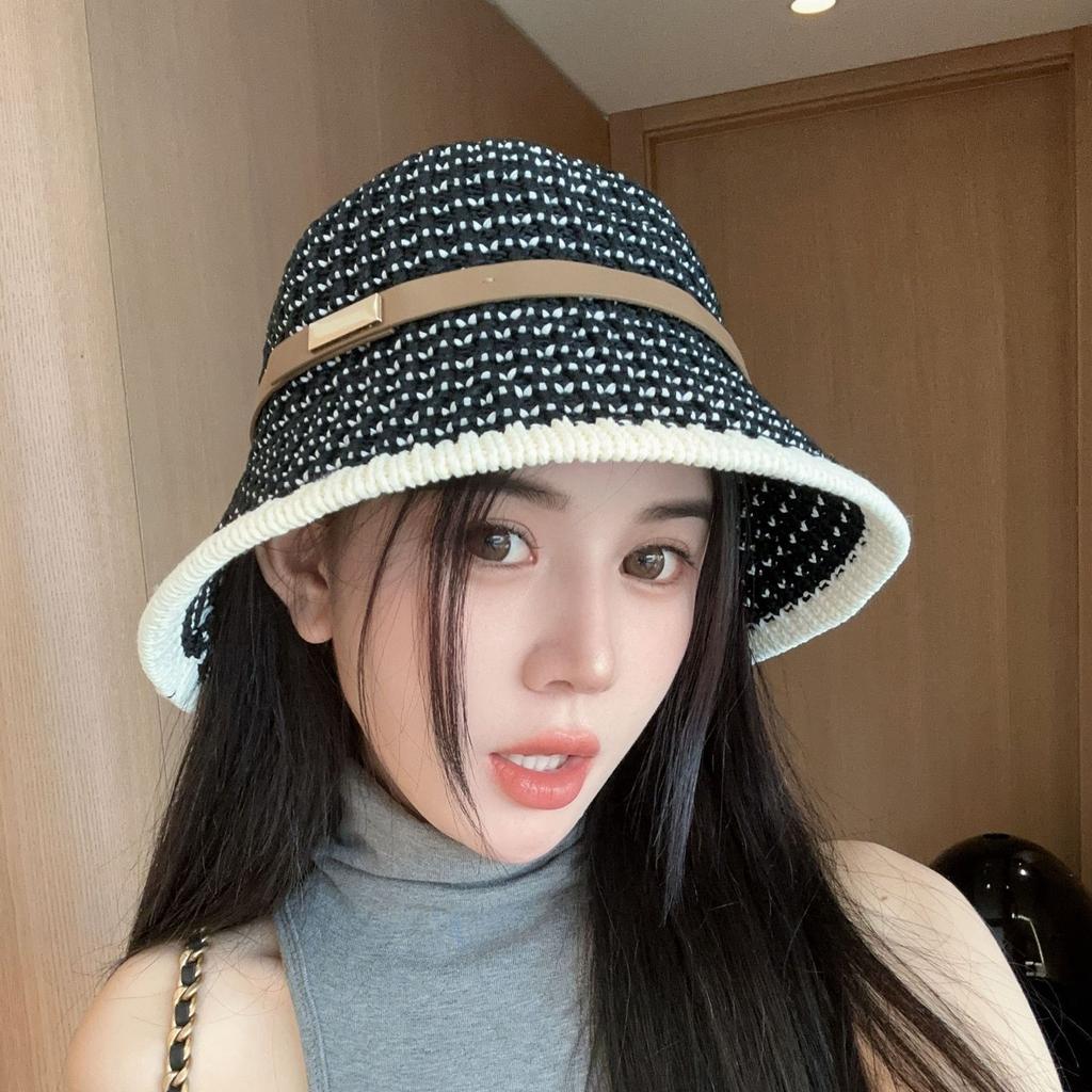 Дышащая шляпа-ведро с солнцезащитным козырьком, женская летняя шляпа-ведро с темпераментом, контрастные цвета, модная складная шляпа-ведро с солнцезащитным козырьком