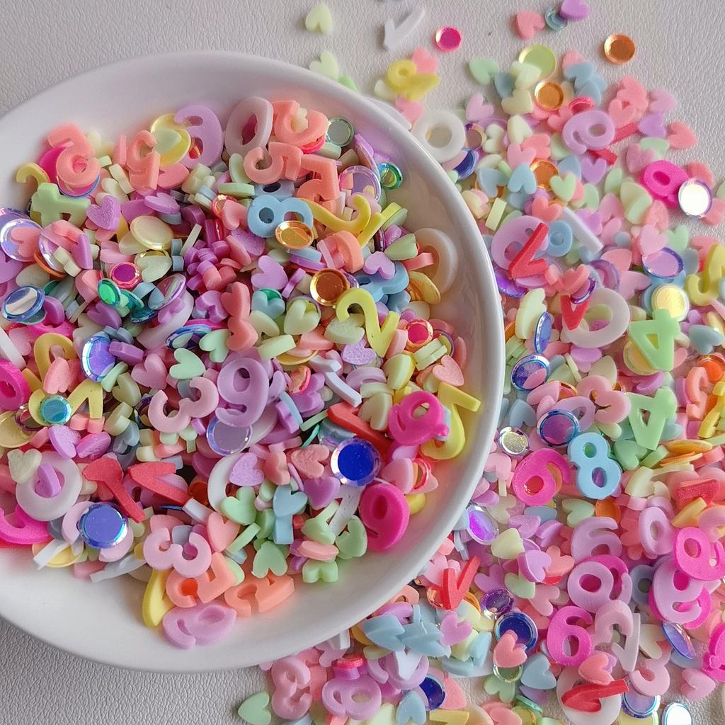 500g Mixed Dots Sequin Polymer Clay Numbers Slices Sprinkles for Slime Filling Topping DIY Nail Art Decor Valentine Crafts