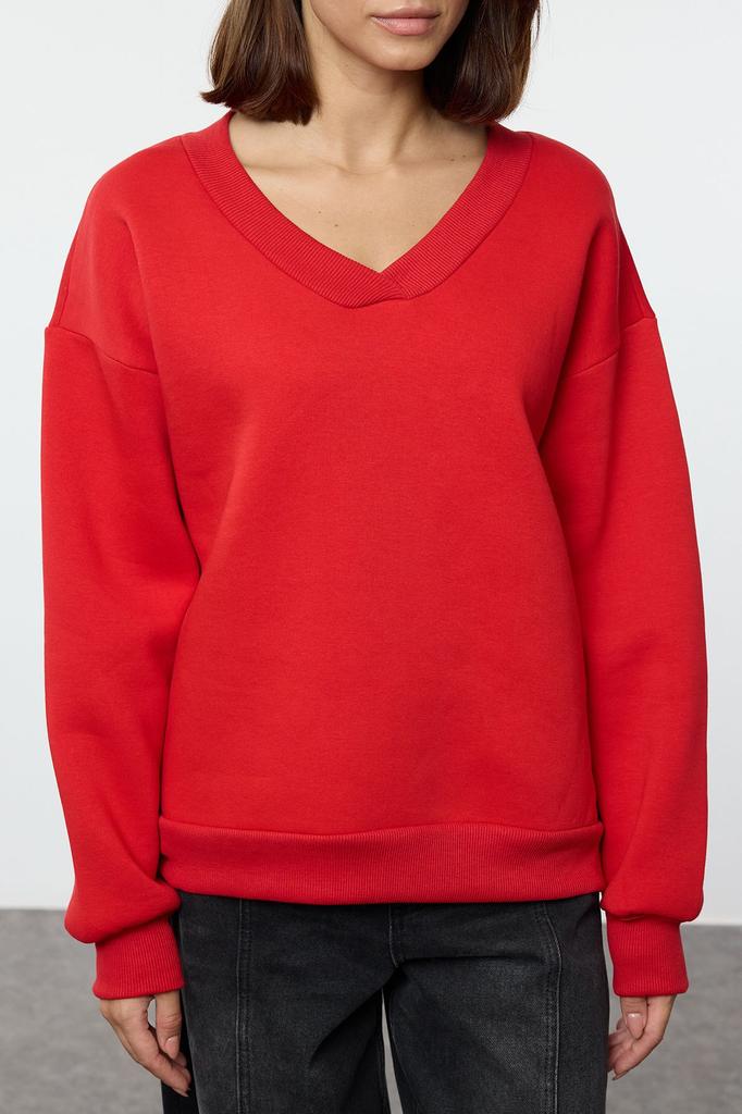 Женский модный стильный свитшот, черный базовый свитер оверсайз с v-образным вырезом, широкий крой, толстый флисовый вязаный свитшот внутри