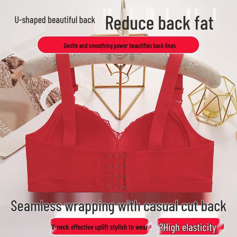 Красный кружевной беспроводной бюстгальтер большого размера с тонкой чашкой и стильной спинкой