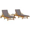 VidaXL Sun Loungers Set of 2 with Table Solid Acacia Wood, Sunbed, Outdoor Lounge Chair, Daybed 3206368
