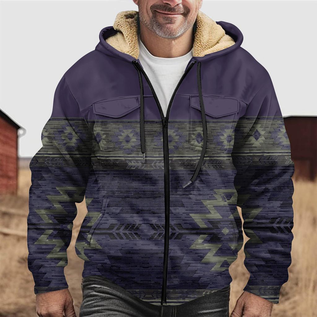 Мужская зимняя флисовая толстовка с капюшоном на молнии с накладным карманом, повседневная куртка