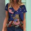 Летняя женская одежда, женская футболка с v-образным вырезом и рукавами, футболка с американским флагом и звездным принтом, топы для девочек, футболки