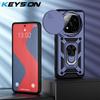 KEYSION Shockproof Case for Redmi Note 14 Pro + 5G 14 5G Slide Camera Protection Ring Stand Phone Back Cover for Xiaomi POCO X7