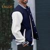 Men Baseball Jacket Stand Collar Long Sleeve Striped Patchwork Color Buttons Closure Jacket Coat with Two Side Pockets