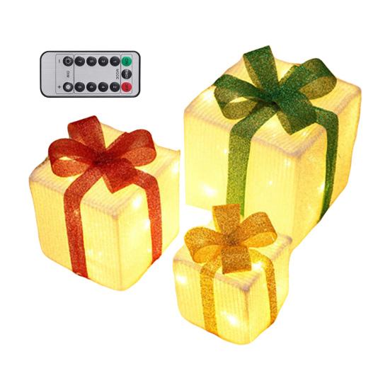3 Pcs Christmas Lighted Gift Boxes with Bow LED Light Up Present Boxes for Indoor Outdoor Home Porch Xmas Tree Party Decor