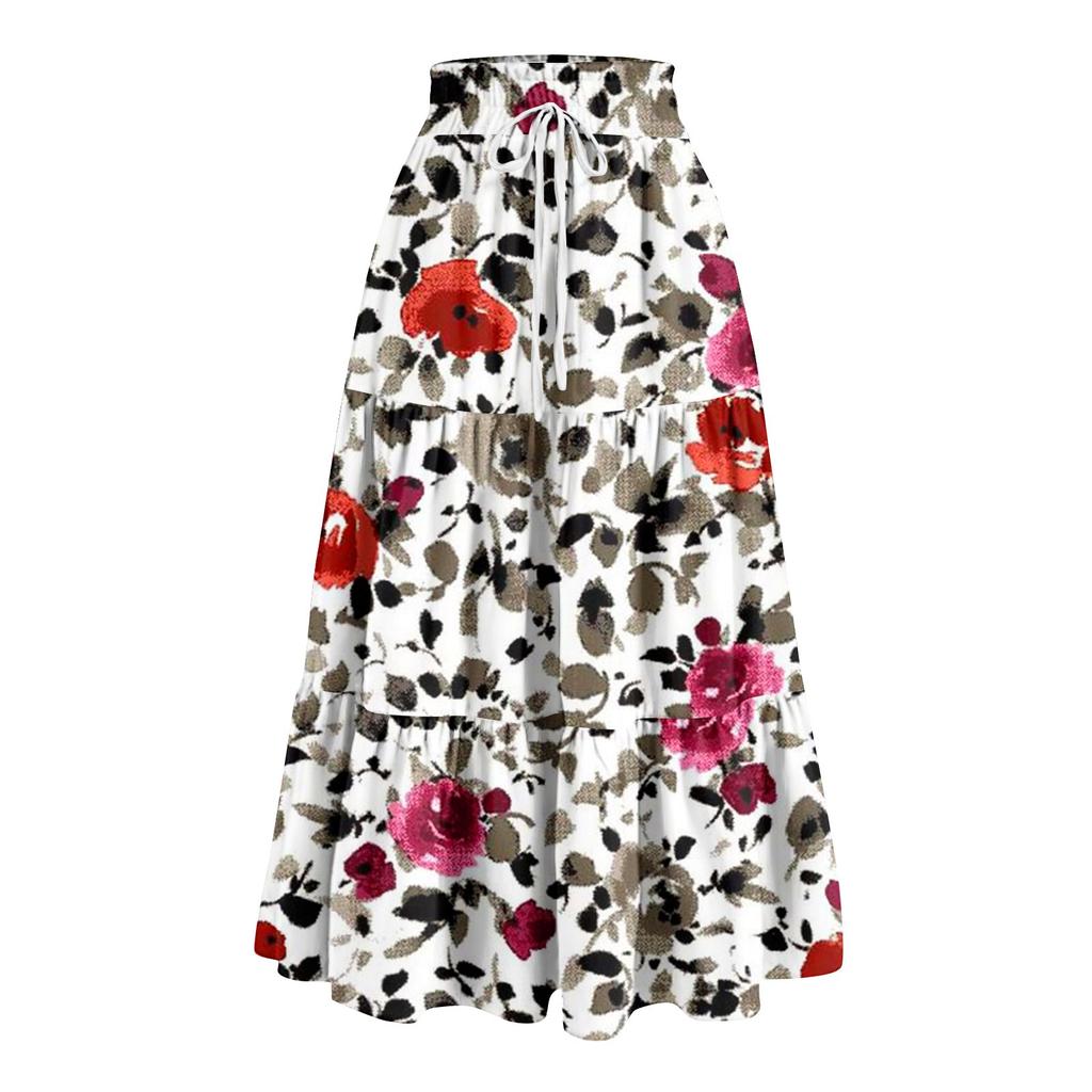 Женская весенняя повседневная длинная юбка с оборками, однотонная юбка, ретро-юбка в складку