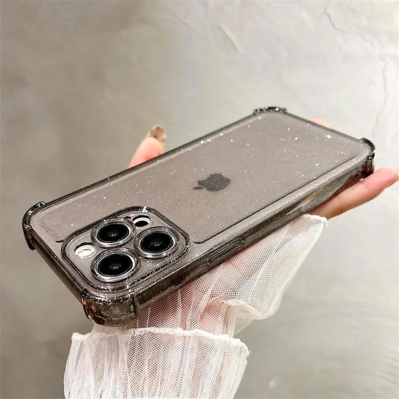 Прозрачный чехол с блестками для iPhone 17 Pro Max 16 15 14 13 12 11 Pro Max 16 PLUS 17 Air Силиконовый Мягкий Прозрачный Бампер