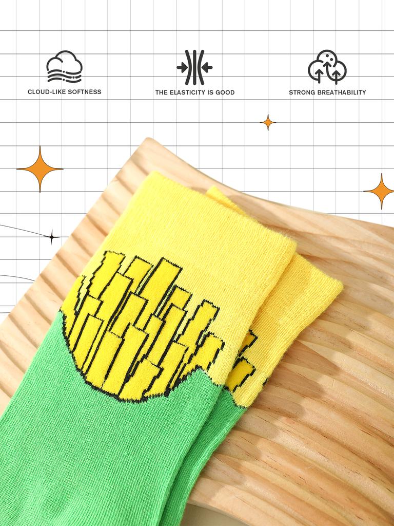 Пара унисекс носков до середины икры с оригинальным дизайном картофеля фри, уникальный и интересный праздничный подарок. Подходит для Пасхи