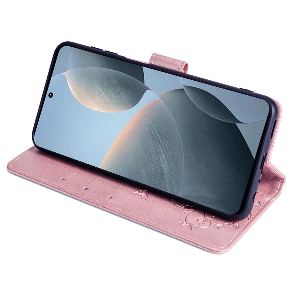 Чехол-книжка из ПУ кожи с рисунком бабочки и цветка для Xiaomi Redmi K70E 5G/Poco X6 Pro 5G