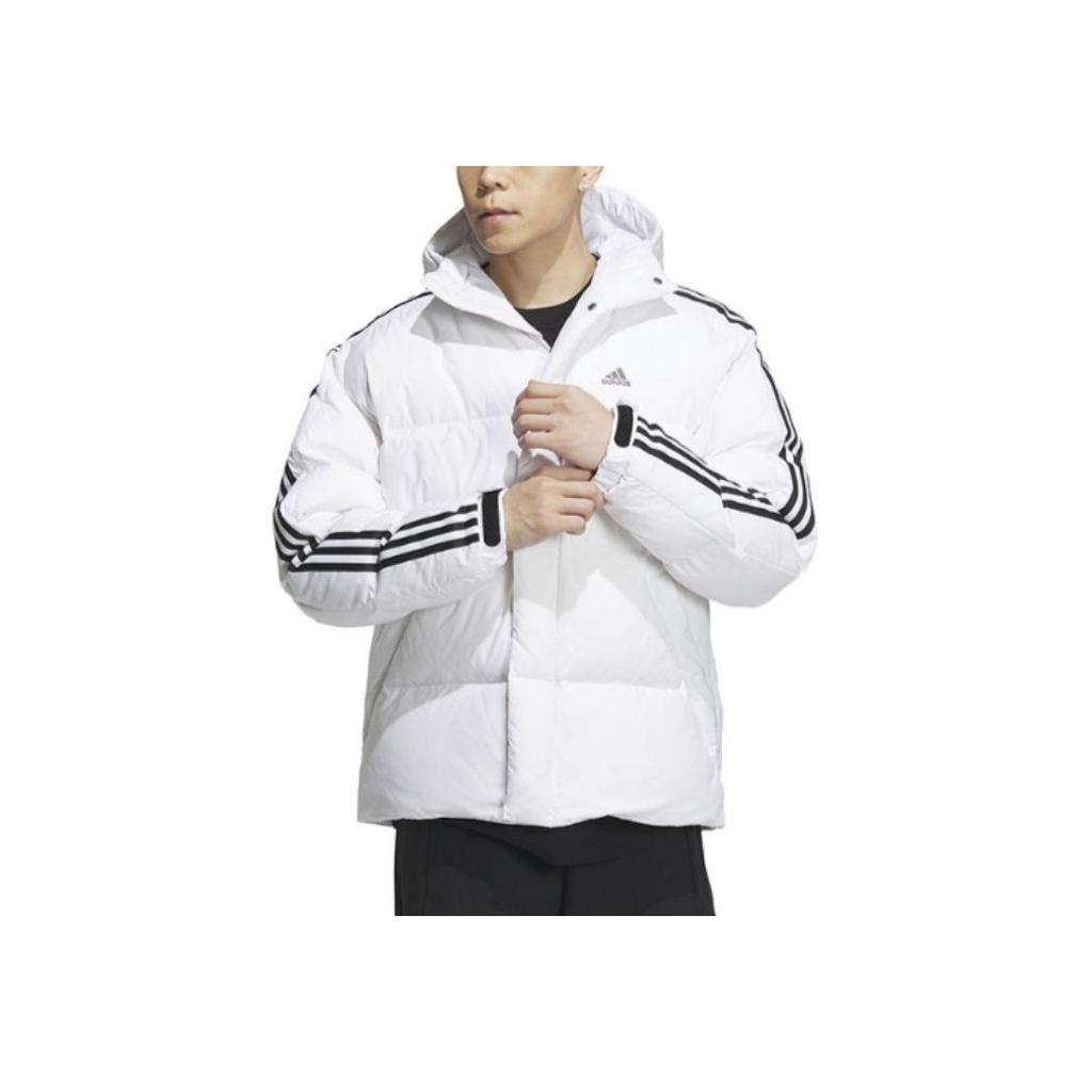Adidas Puffy Sleeve Side Stripe Sports Warm Hooded Down Jacket Men Outerwear White IT8731