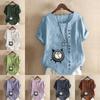Women's Fashion Alarm Clock Cat Prined Short Sleeve T-shirt Loose Cotton Shirt Casual Loose Summer Blouse Tops Plus Size