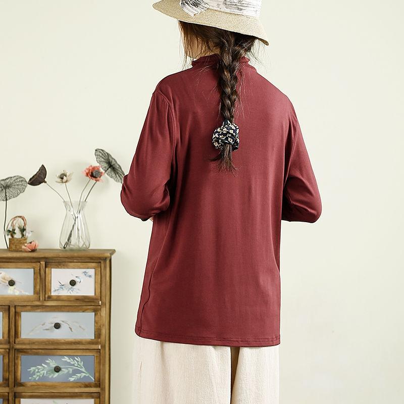 Double-sided Fleece Half-high Neck Bottoming Shirt for Women In Autumn and Winter New Pure Desire Style Cuff Embroidered Wedding Top