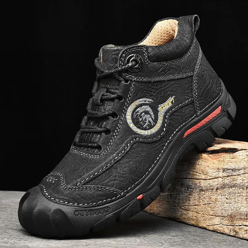 Men's Hiking Boots High Top Leather Plush Outdoor Cotton Shoes Large Size 39-46