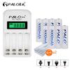 PALO 8pcs AA 1.2v 3000mAh Nimh Rechargeable Battery + 4 Slots LCD Display Smart Charger