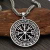 Viking Icelandic Helmet Horror In Runic Circle Pendant Magical Staves Compass Rune Amulet Necklace