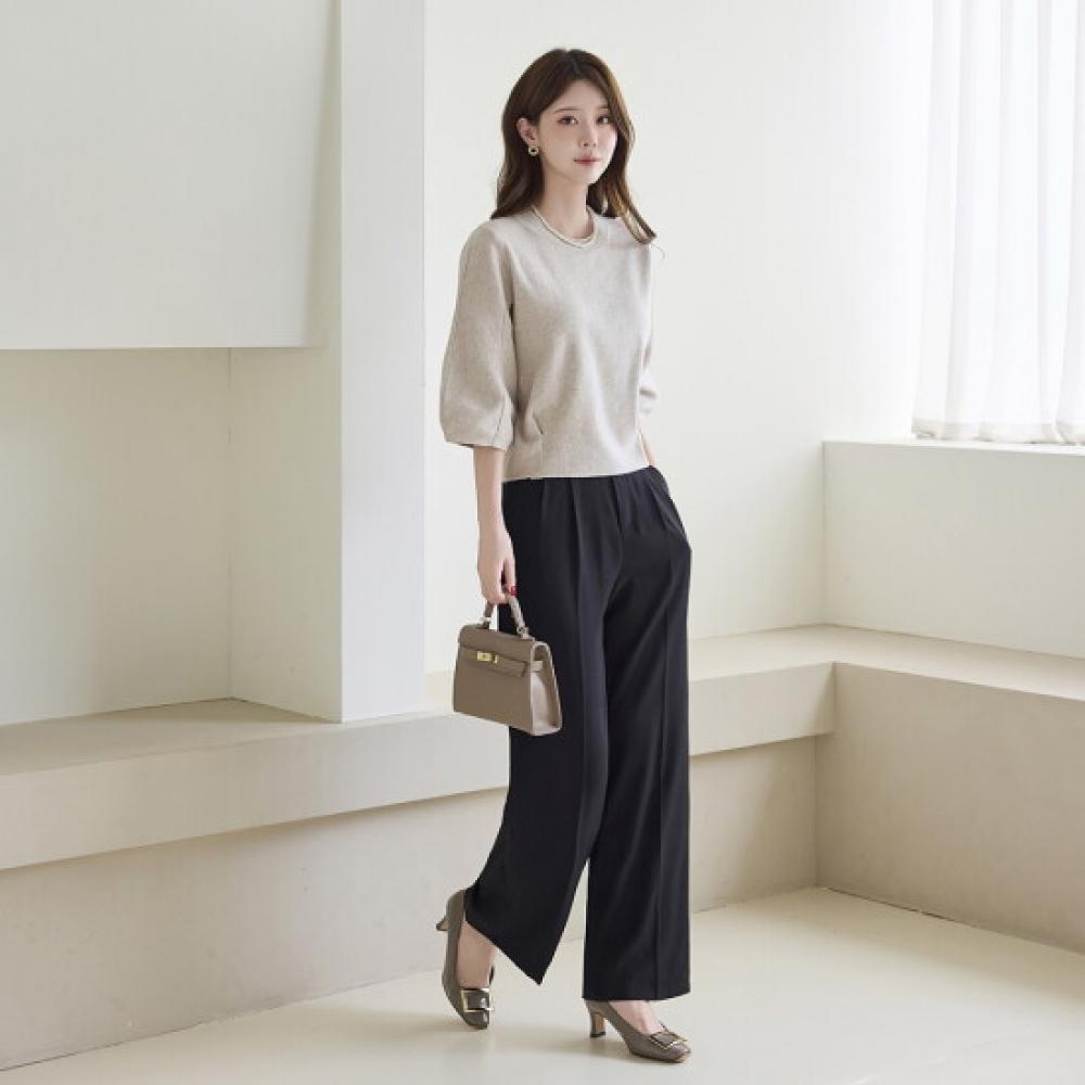 Morris Coming Home Women Soft Round Neck Volume Sleeve 7 8 Knit M2607kn637c