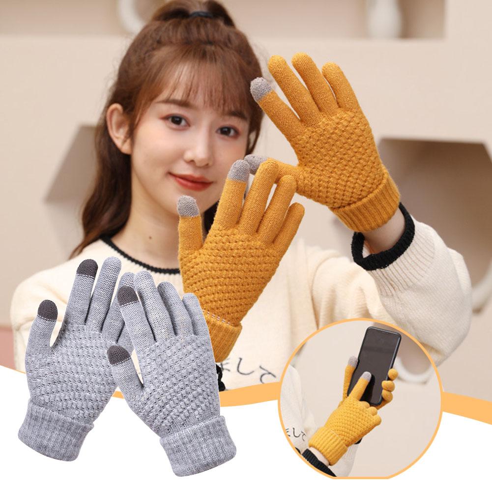 Women Men Warm Winter Touch Screen Gloves Stretch Knit Mittens Full Finger Guantes Female Crochet Glove