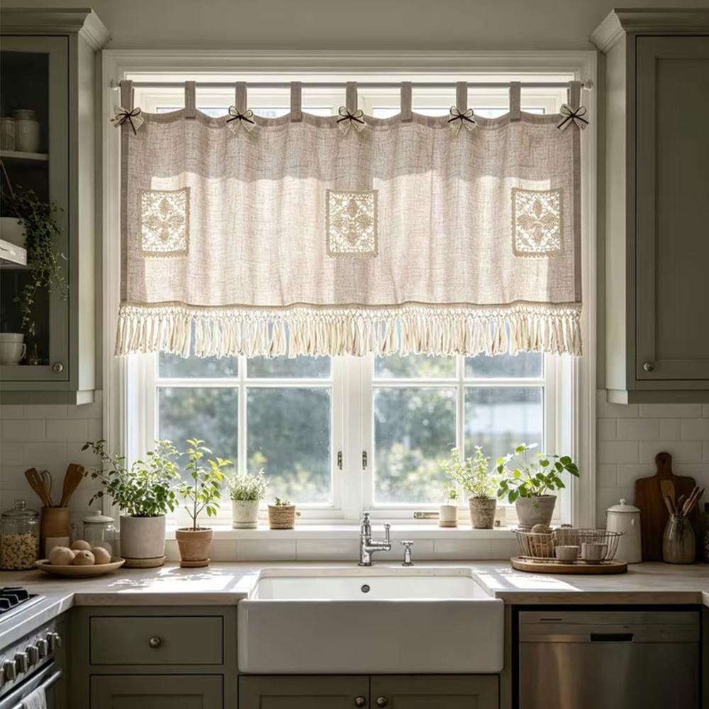 Vintage Kitchen Stove Cover Skirt Rustic Coffee Machine Half Curtain Modern Cabinet Curtain Stove
