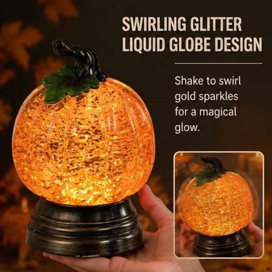 Holiday Desk Ornament Pumpkin Snow Sphere Lamp, Glitter Lighted Ornament, Fall Table Desktop for Kids Centerpiece with Warm LED Lights Party