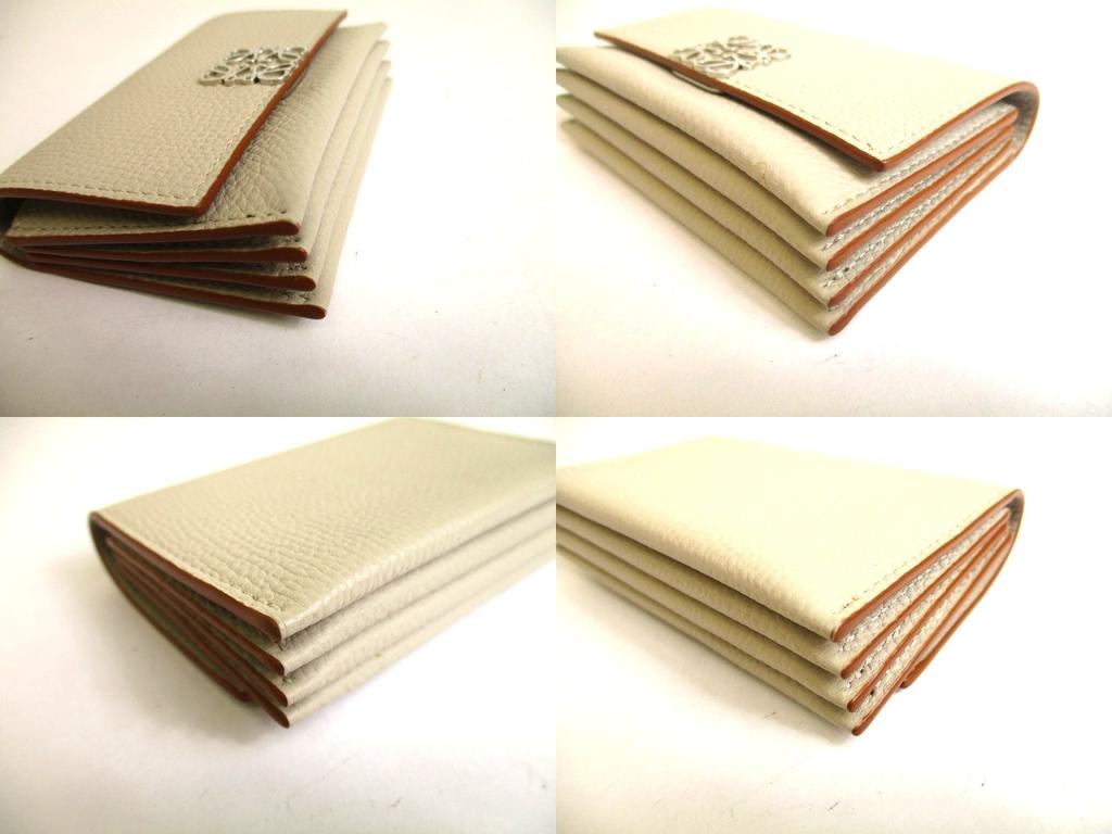 Authentic LOEWE Anagram Light Gray Leather Business Card Holder #a874 Refurbished