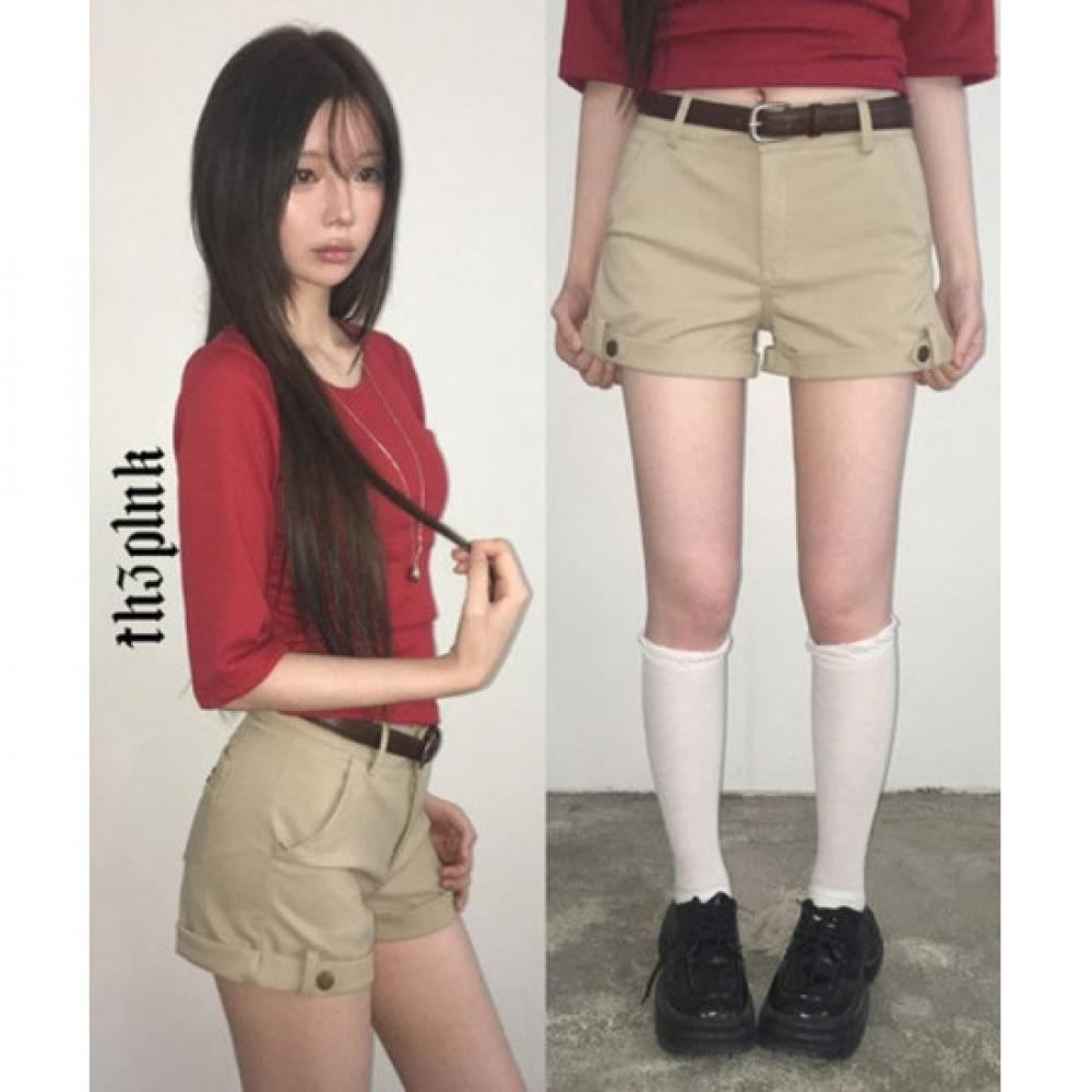 The Pink Lowrise Rollup Side Button Shorts