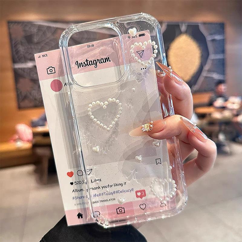 Transparent Glue Fine Glitter Phone Case for Apple 17pro Pearl for IPhone16 Small Fresh 15promax