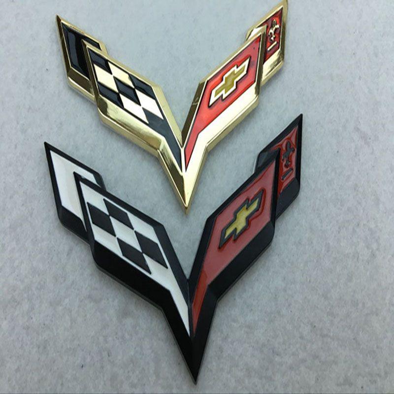 Premium Metal Crossed Flag Decal Emblem With Timeless Appeal For Corvette C7