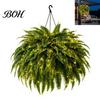 Farmhouse Style Entryway Decor Pre-Lit Artificial Ferns with Warm LED Lights, UV Resistant Faux Hanging Plants for Garden Decoration Home Outdoor