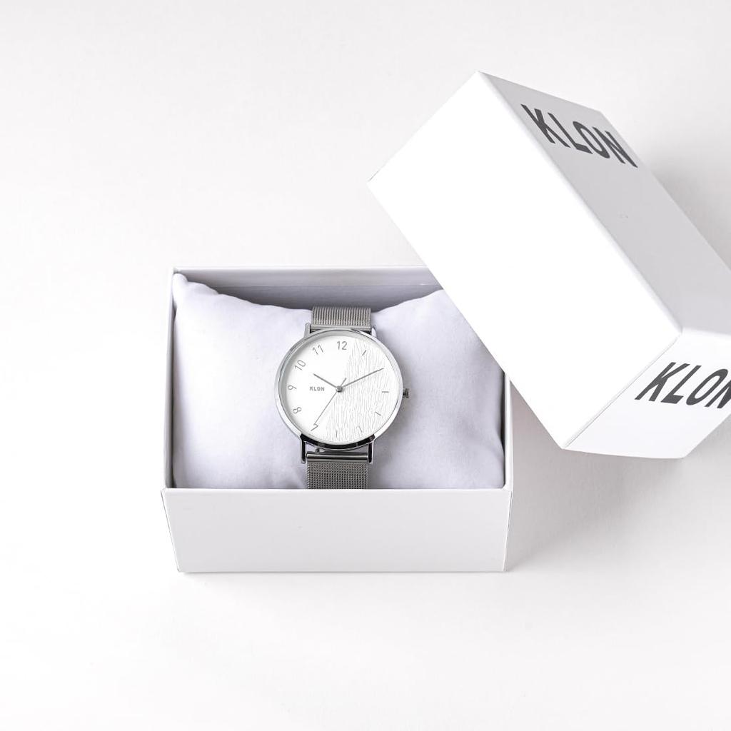 Часы KLON CONNECTION HALFGRAIN LATTER 38 мм с серебристым корпусом и сетчатым ремешком с текстурой дерева -СЕРЕБРИСТАЯ СЕТКА- Часы, Рождественский/Праздничный Ремешок, Отделка,