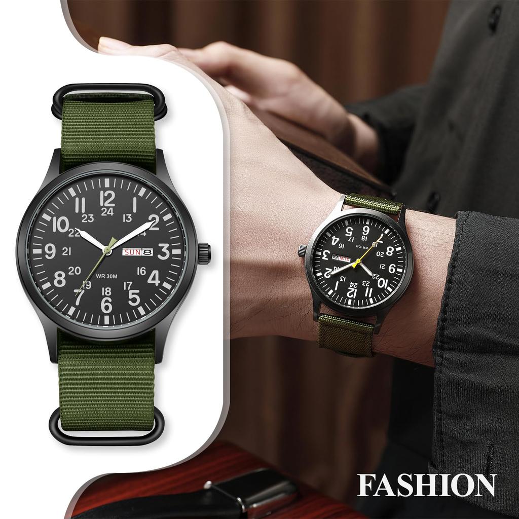 Military Watch Nylon Strap Luminous Analog Display Calendar Simple Stylish Antique Sports Watch Quartz Green Fashion Accessories Birthday Anniversary