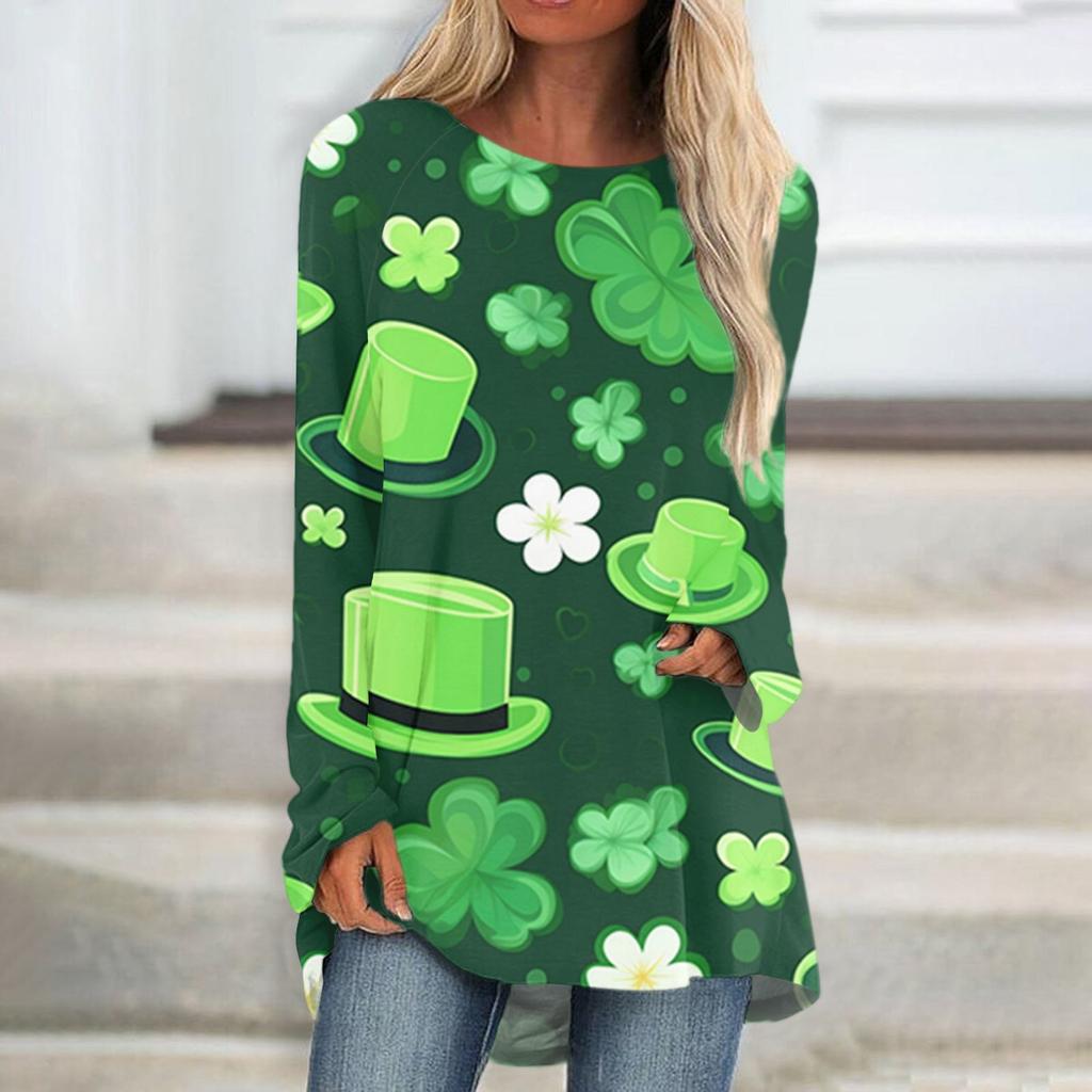 Женская повседневная мода St. Блузка средней длины с длинными рукавами и принтом «День Святого Патрика»
