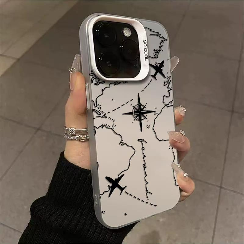 Silver Airplane Route Phone Case for Apple 17/16/15pro, 14promax, 13/12/11X